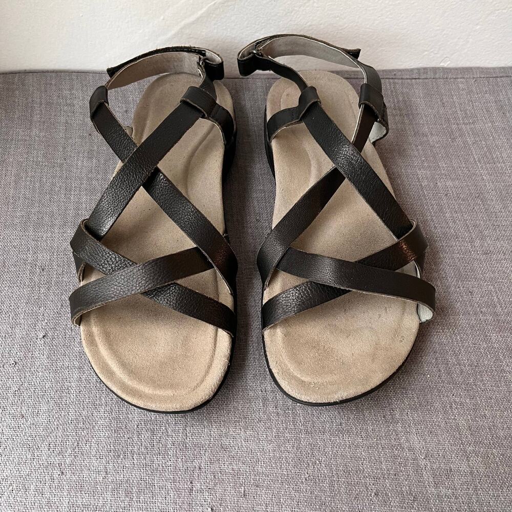 ABEO Bella Sandals Womens Size 8M Black Leather B.I.O. System Minimalist Comfort